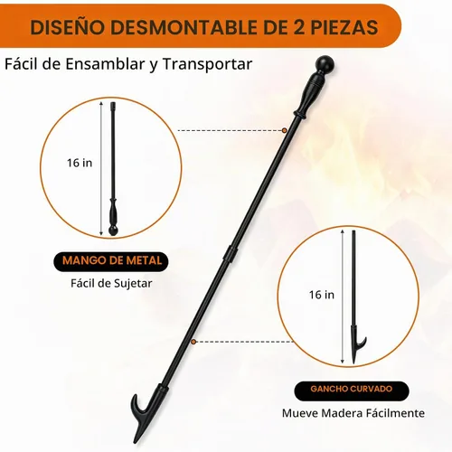 Vista 4 de FEED GARDEN Set de póker de chimenea de 32 pulgadas y pinzas de chimenea de 26 pulgadas para herramientas de hoguera, accesorios de chimenea
