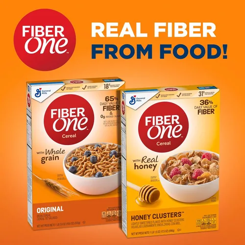 Vista 7 de Fiber One Honey Clusters Cereal de desayuno, cereal de fibra hecho con grano entero, 17.5 onzas