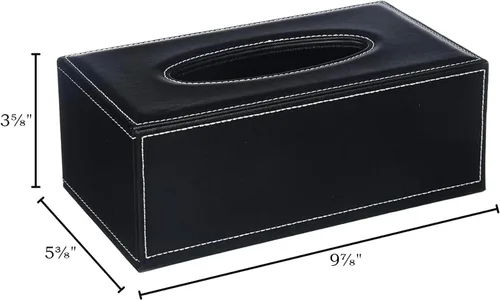 Vista 2 de Funda de piel sintética negra para cajas de pañuelos cortas de 3.1 pulgadas de alto, funda para pañuelos faciales para el hogar, oficina, automóvil