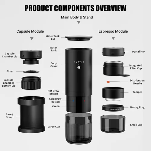 Vista 3 de Nuttii E-Coffee - Máquina de café espresso portátil, cafetera de viaje autocalentable de 20 bares, control de presión preciso para extracción