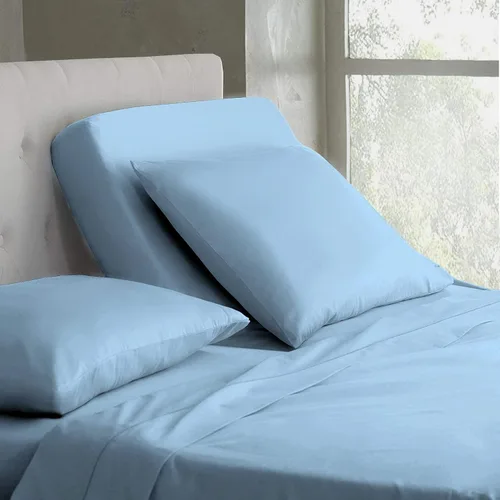 Vista 64 de Juego de sábanas de algodón de 600 hilos tamaño Queen dividido para base de cama ajustable, juego de sábanas de 4 piezas con bolsillo profundo