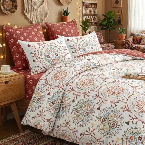 Vista 4 de Nayoroom Funda de edredón bohemia tamaño Queen, reversible, diseño de medallón bohemio de cachemira, 3 piezas, microfibra suave y ligera, juego