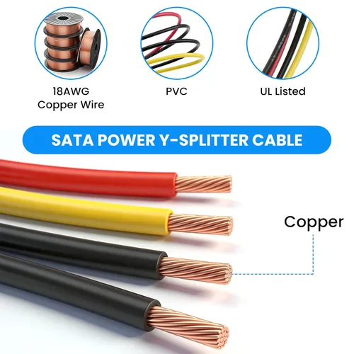 Vista 4 de SDTC Tech Cable adaptador de divisor de alimentación SATA dual de 4 pines macho IDE Molex a 15 pines hembra 18AWG cable de extensión de disco duro