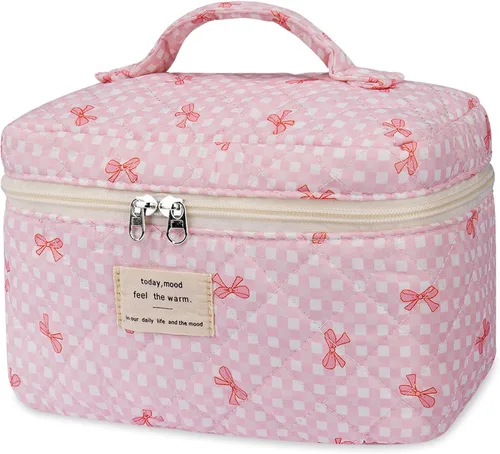 Vista 33 de Gosect Bolsa de maquillaje grande, bonita bolsa de cosméticos para mujeres y niñas, bolsa de aseo estética de coqueta floral, bolsa organizadora