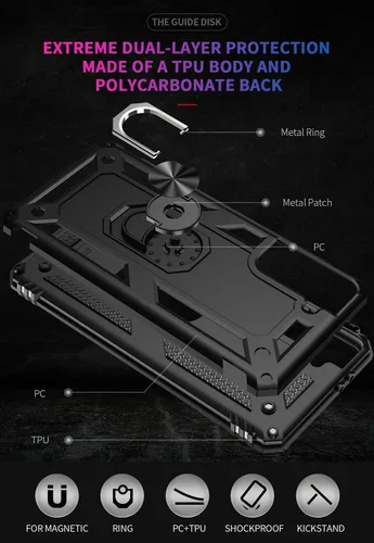 Vista 7 de Androgate Funda compatible con Samsung Galaxy S21 FE 5G con protectores de pantalla HD, soporte de anillo de metal de grado militar, prueba de Negro