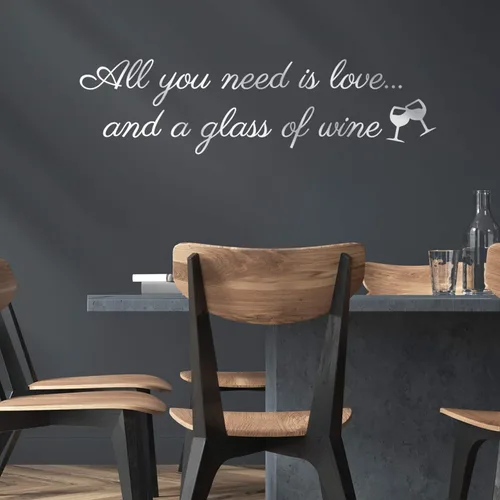 Vista 2 de Vinilo decorativo para pared, diseño de texto en inglés «All You Need is Love and A Glass of Win», 7.9 x 30 pulgadas, para adultos, humor, beber