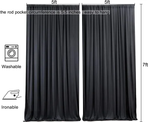 Vista 6 de Cortinas de fondo negras negras sin arrugas para fiestas, cortinas de tela gruesa para telón de fondo de fotos para cumpleaños, bodas, baby shower
