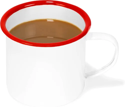 Vista 10 de Red Co. Juego de 6 tazas redondas de café y té de metal esmaltado de 12 onzas con asa, borde blanco sólido y azul marino