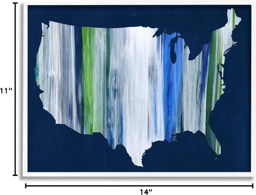 Vista 11 de Stupell Industries Arte de pared con marco abstracto de rayas de Estados Unidos de América, 14 x 11, azul Blanco costero (Texturado)