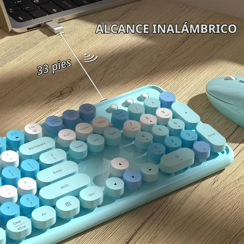 Vista 7 de Links9+ Combo de teclado y mouse inalámbricos coloridos (azul colorido)