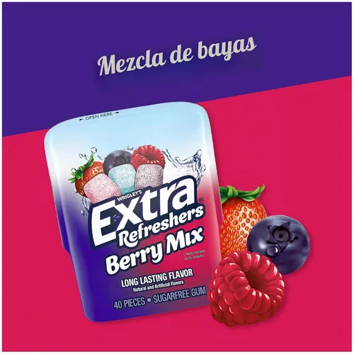 Vista 3 de EXTRA Refreshers Berry Mix - Goma de mascar sin azúcar, botella de 40