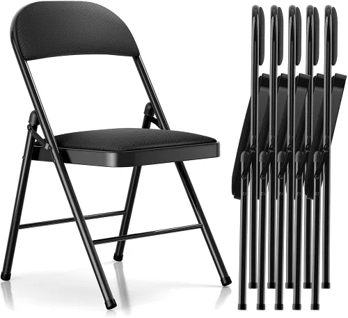 Vista 11 de Fenbeli Paquete de 4 sillas plegables con cojín, sillas de metal negro con asientos acolchados y marco de acero duradero, sillas plegables