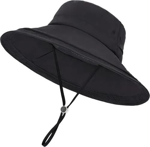 Vista 8 de Sombrero de ala ancha impermeable UPF 50+ para mujer con agujero para cola Negro