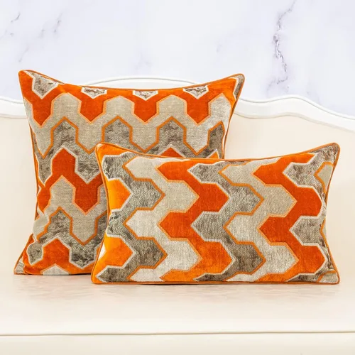 Vista 3 de Alerfa Funda de cojín cuadrada de terciopelo con corte bordado de rayas geométricas y moderna, funda de almohada decorativa para sofá, sala