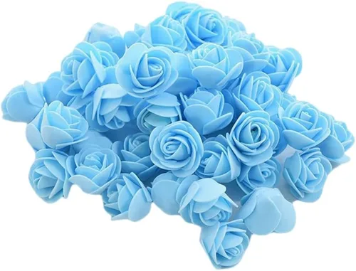 Vista 11 de Mini rosas artificiales, 100 unidades de 1.4 in, cabeza de rosa de espuma roja para manualidades, accesorios para manualidades, hogar, fiesta Azul