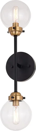 Vista 10 de VAXCEL Orbit 1 - Aplique de pared industrial MCM de latón y bronce aceitado claro globo de cristal transparente