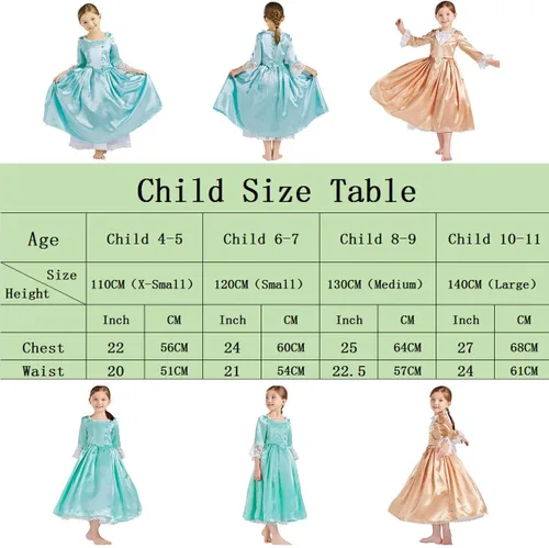 Vista 2 de Yejue Royal Colonial - Disfraz de princesa para niña, Hamilton Elizabeth Schuyler, Angelica Peggy Cosplay Kid Victorian Dress