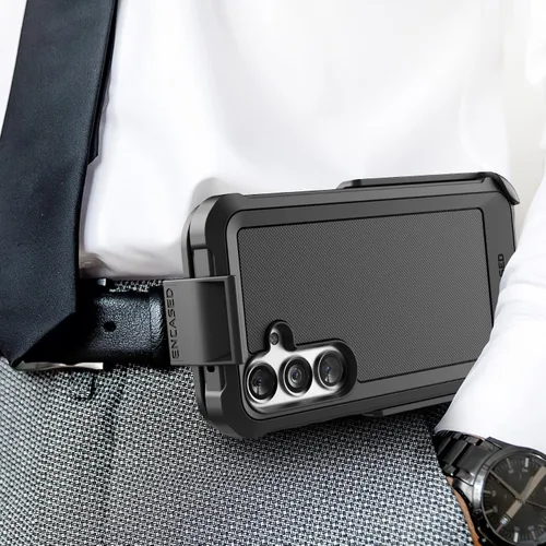Vista 5 de Falcon Series ENCASED Belt - Funda protectora para Samsung Galaxy S24, con protector de pantalla de vidrio templado y clip de funda (negro)