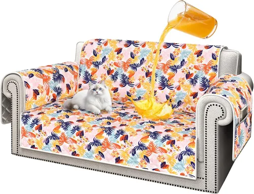 Vista 38 de ALIECOM Funda de sofá 100% impermeable para sofá de 3 cojines, fundas para sofá aptas para mascotas, lavables, con estampado, antideslizantes