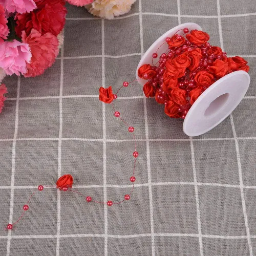 Vista 5 de 32.8 ft/roll 0.118 in Rose Artificial Pearl Wire Beads Garland String Decoración de la boda, cuentas de cristal de imitación (rojo)