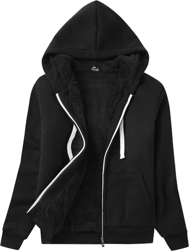 Vista 10 de SWISSWELL - Sudaderas con capucha para mujer, suéter de invierno con forro de vellón, con cremallera completa, forro de sherpa grueso Negro