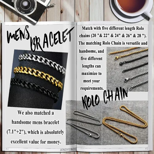 Vista 7 de JUNOVUROS Juego de collar de cruz para hombre grande y pequeño con 5 cadenas Rolo y 1 pulsera cubana, regalo de joyería religiosa con cruz