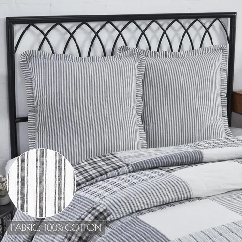 Vista 3 de VHC Brands, Sawyer Mill Almohada acolchada con diseño de rayas, color negro, 26x26