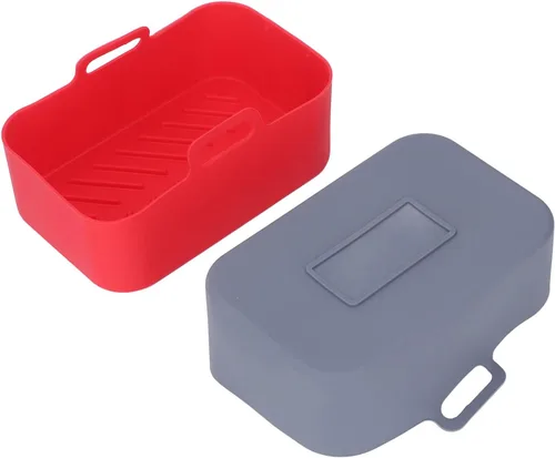 Vista 3 de Airshi Freidoras de silicona, cesta rectangular apta para lavavajillas, antiadherente, reutilizable, para la cocina del hogar (rojo y gris)