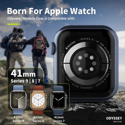 Vista 2 de SwitchEasy Odyssey - Funda de aluminio de grado aeronáutico para Apple Watch Series 9/8/7 de 1.614 in, con parachoques interior que absorbe los Azul