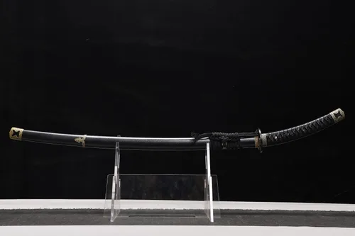 Vista 2 de Katana de hoja inversa hecha a mano de 41 pulgadas auténtica espada samurái japonesa de acero de manganeso hoja de espiga completa muy afilada mango