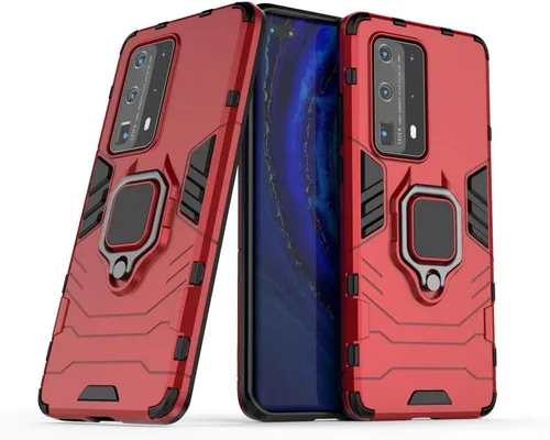 Vista 7 de Compatible con Huawei P40 Pro+, soporte de anillo de metal (funciona con soporte magnético para automóvil), funda resistente de doble capa para Negro