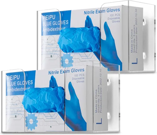 Vista 8 de Stock Your Home Dispensador doble de guantes acrílicos, estante para caja de pañuelos, soporte de pared para guantes, para cocina, armario