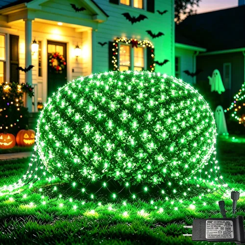 Vista 40 de Pooqla Luces de red solar, 10 x 10 pies, 280 luces LED de red para cenador al aire libre con 8 modos, funciona con energía solar y USB, impermeable