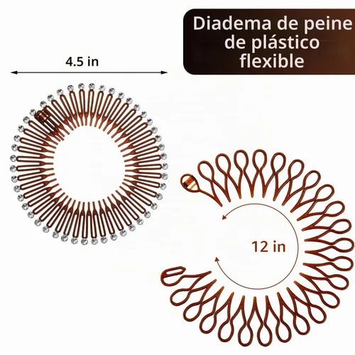Vista 2 de WILLBOND 14 diademas circulares flexibles, peine elástico circular con peine de dientes, diadema de plástico en zigzag, accesorios para la cabeza