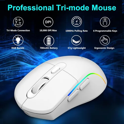 Vista 10 de E-YOOSO Ratón inalámbrico para juegos, 10,000 DPI, 6 botones programables