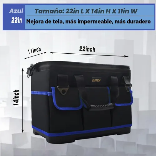 Vista 2 de FASTECH Bolsa de herramientas de 22 pulgadas, kit de herramientas de boca ancha impermeable, organizador de bolsa de herramientas resistente con Azul