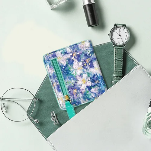 Vista 6 de Cartera pequeña con bloqueo RFID para mujer, con bolsillo plegable y compacto, lindo soporte para tarjetas de crédito, ranura para monedas, monedero