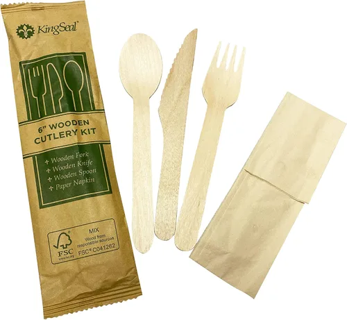 Vista 7 de KingSeal Cucharas desechables de madera de abedul, biodegradables y respetuosas con el medio ambiente, 6.25 pulgadas de longitud – 1 paquete de 100