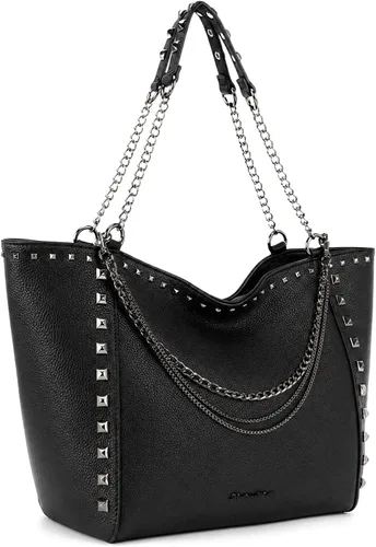 Vista 14 de Montana West - Bolso de mano grande para mujer con asa superior sobredimensionada y bolsos con cadena XL-negro