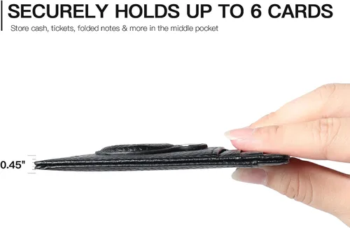 Vista 4 de Billeteras de cuero con bloqueo RFID y bolsillo frontal minimalista delgado para hombres, Negro -, Minimalista