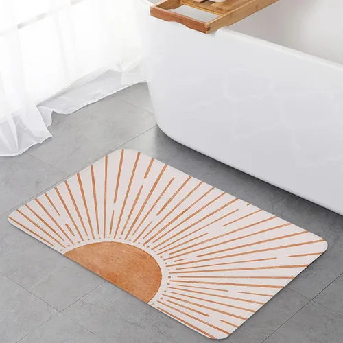 Vista 5 de Tapetes de cocina, diseño de líneas solares de terracota de mediados de siglo, juego de 2 alfombras antifatiga, arte moderno y minimalista