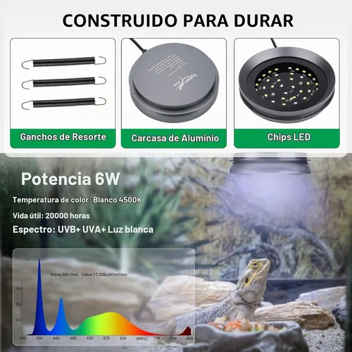 Vista 3 de UVB Light for Reptiles with Dimming, LED UVB Light Bulb Fixture for Bearded Dragon Gecko Lizard Turtle Snake, Adjustable Brightness UVA UVB Lamp for