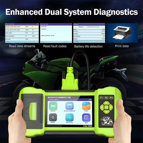 Vista 4 de Herramienta de diagnóstico de función de escáner de motocicleta totalmente accesorio, lector de código OBD2, prueba de ABS, prueba de batería