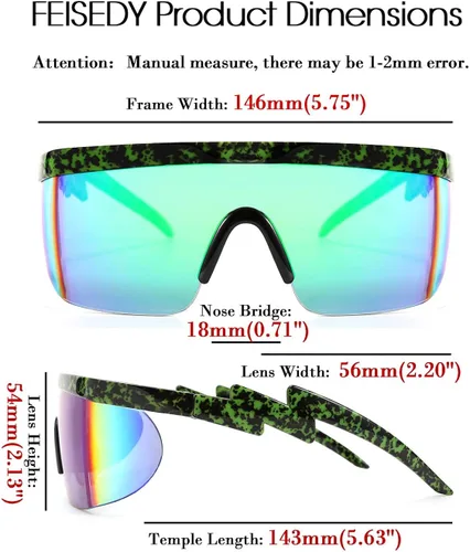 Vista 6 de FEISEDY Gafas de sol deportivas de gran tamaño de los años 80, gafas de esquí con parte superior plana, visera futurista de una pieza para mujeres