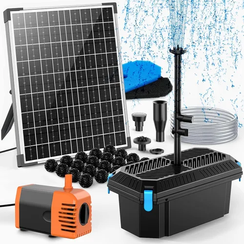 Vista 11 de POPOSOAP Filtro solar para estanque con bomba de fuente, bomba de agua de 20 W y filtros de estanque para estanques al aire libre, pecera, jardín