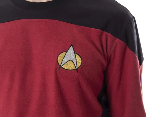 Vista 4 de INTIMO Star Trek Next Generation - Disfraz de uniforme Picard para hombre, ropa de dormir raglán y pantalones, Rojo