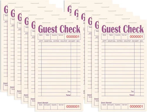 Vista 34 de Libros de cheques de invitados para servidores, bloc de notas de servidor, paquete de 12, papel de color natural, bloc de notas para camarera