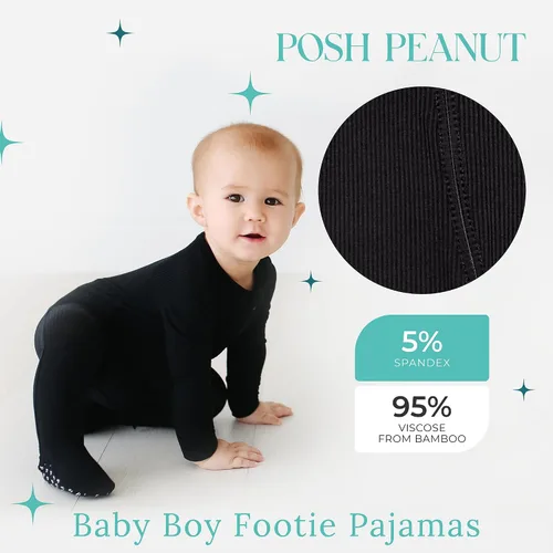 Vista 2 de Posh Peanut Pijama con pies para bebé, viscosa suave hecha de bambú con cremallera de 2 vías y mamelucos