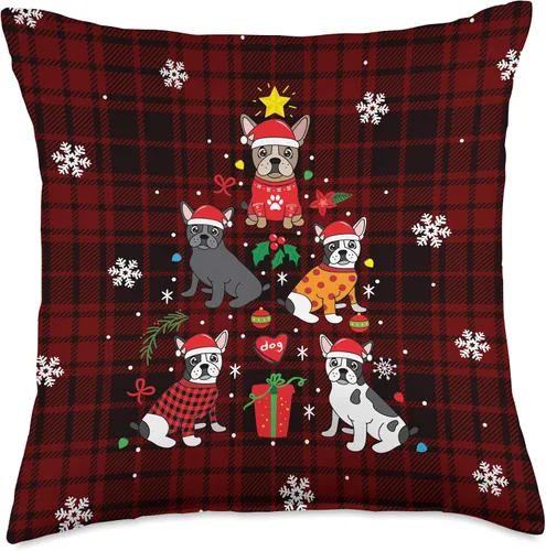 Vista 5 de Bulldog francés regalo lindo Navidad Bulldog francés adorno de Navidad árbol perro divertido regalo manta almohada 16x16, multicolor