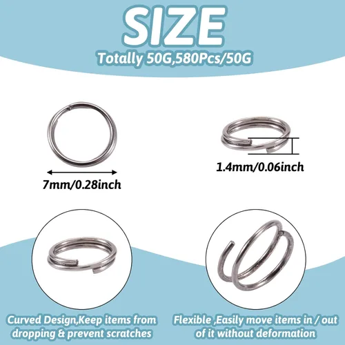 Vista 2 de Craftdady 580 llaveros redondos negros divididos de 0.27 pulgadas, anillos planos de metal de 1/4 pulgadas, conectores para llaveros, joyería